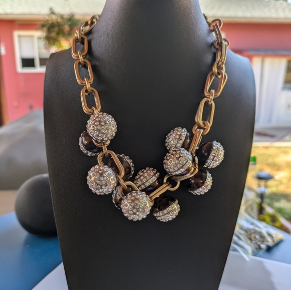 J. Crew Jewelry - J. Crew Gold Tortoise Crystal Ball Charm Statement Necklace